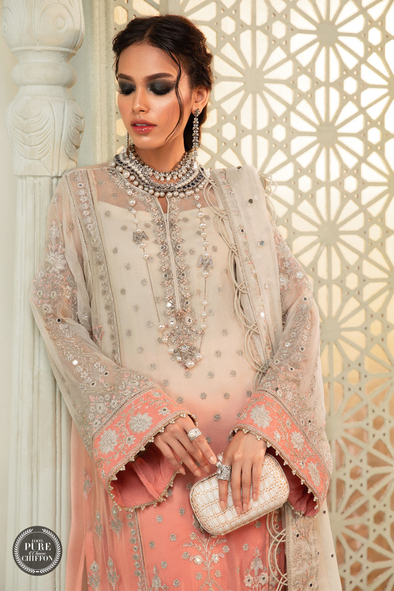 Unstitched Chiffon - MPC-22-208-Cream and Coral Pink