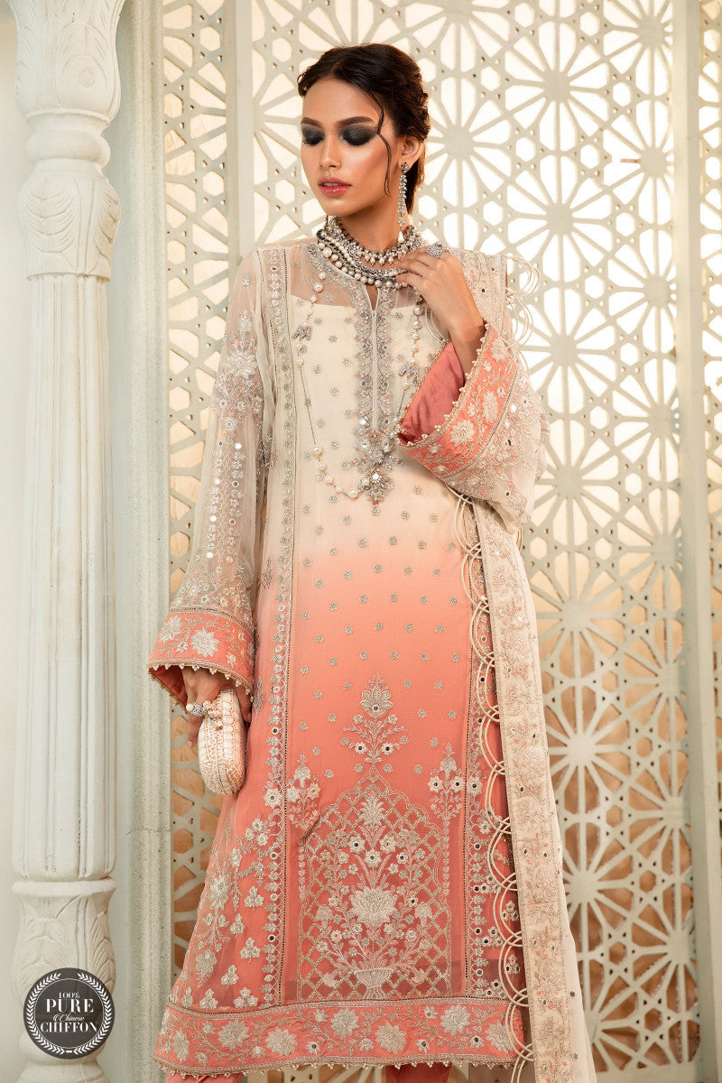 Unstitched Chiffon - MPC-22-208-Cream and Coral Pink